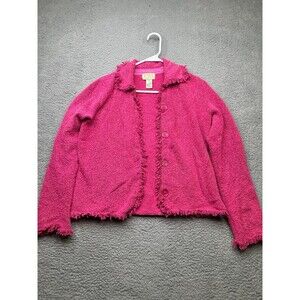 Sigrid Olsen Wool blend fringe button down jacket size small petite